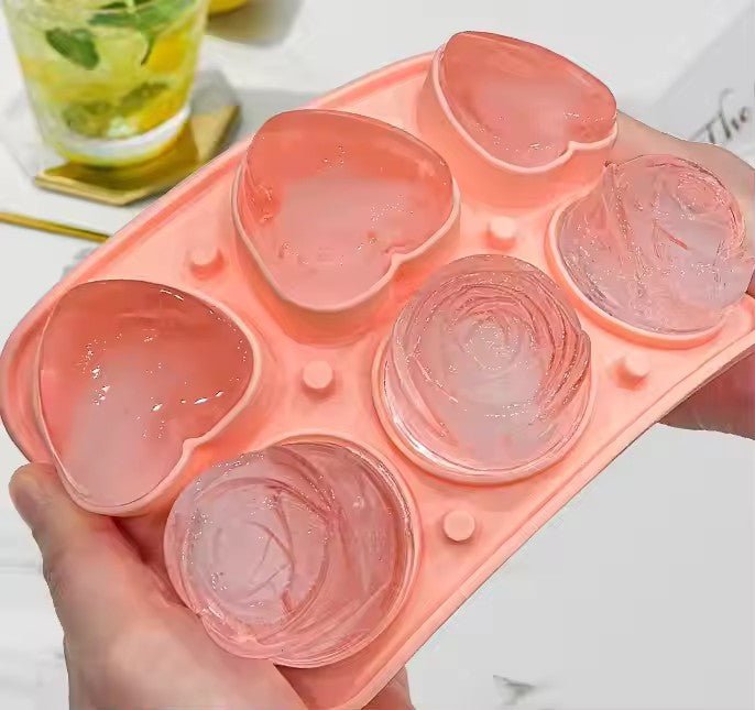 Rose & Heart Shape Silicone Ice Ball Mold, 6 - Grid - XUANMAN
