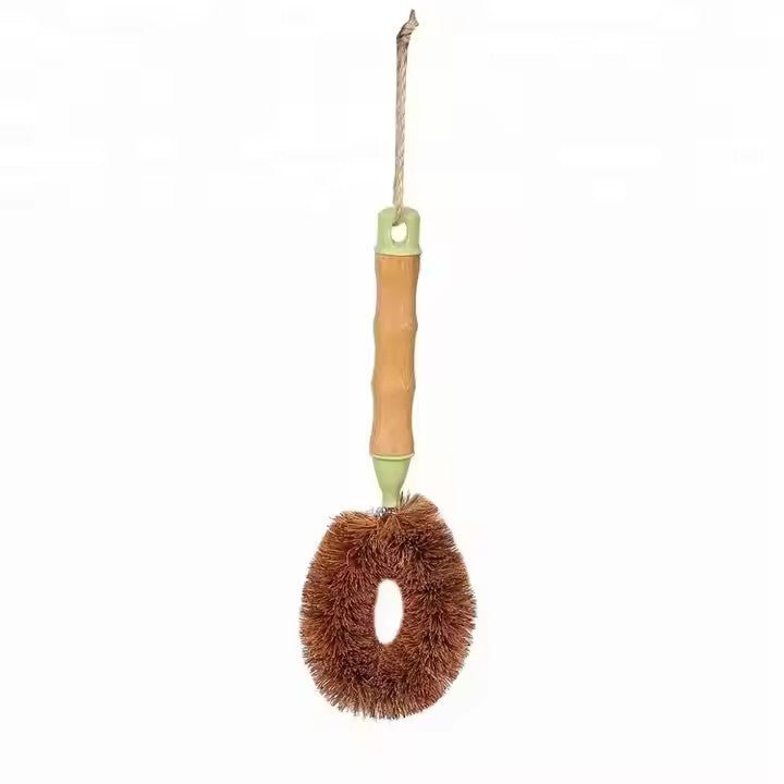 Round Palm Fiber Cleaning Brush with Bamboo Handle - XUANMAN