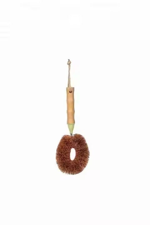 Round Palm Fiber Cleaning Brush with Bamboo Handle - XUANMAN