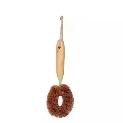 Round Palm Fiber Cleaning Brush with Bamboo Handle - XUANMAN