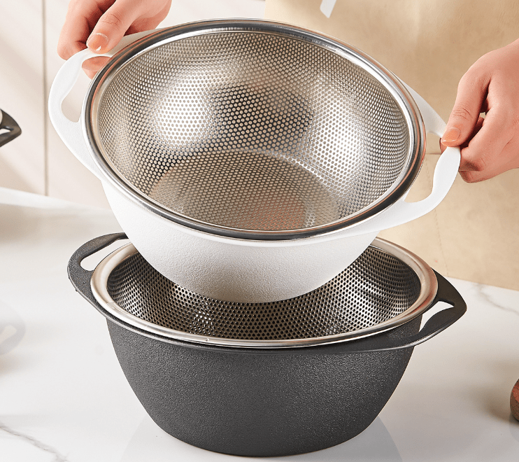 Stainless Steel Colander Bowl, Double Layer Strainer - XUANMAN