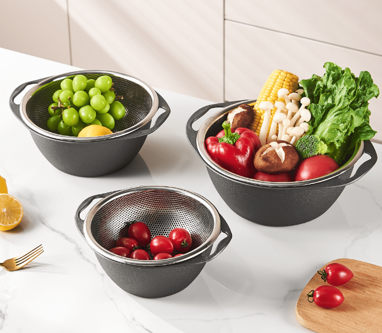 Stainless Steel Colander Bowl, Double Layer Strainer - XUANMAN