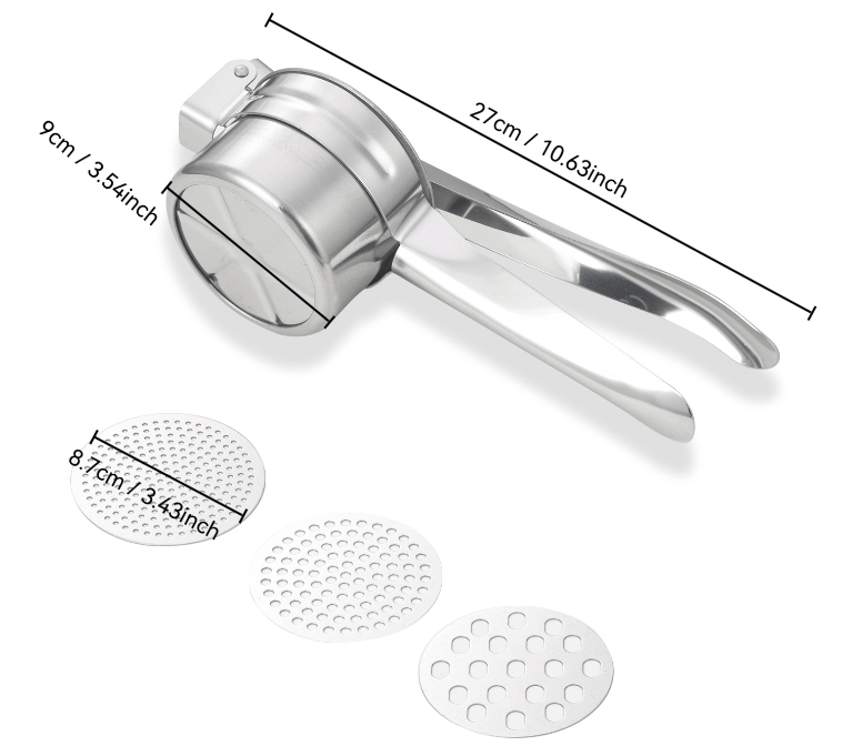 Stainless Steel Potato Ricer & Juicer, 3 Discs - XUANMAN