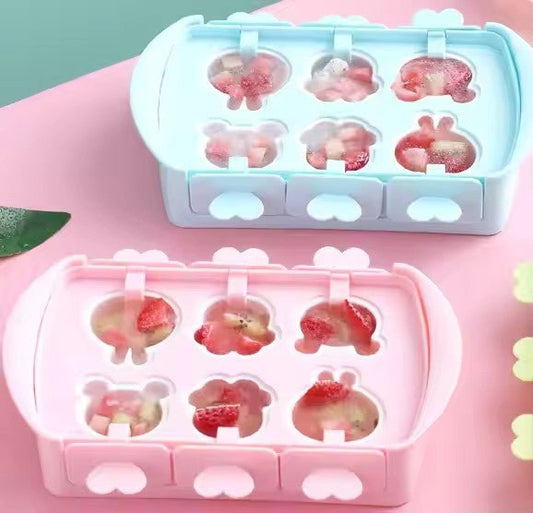 Cartoon Silicone Ice Cube Tray with PP Lid, 6 - Grid - XUANMAN