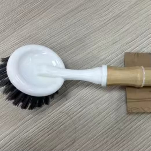 Eco - Friendly Round Cleaning Brush with Bamboo Handle - XUANMAN