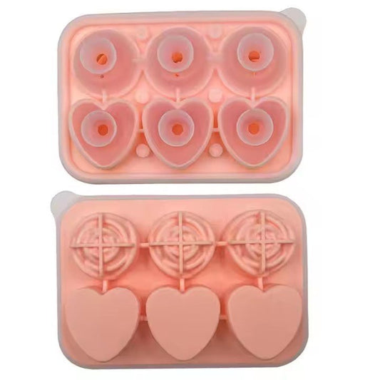 Rose & Heart Shape Silicone Ice Ball Mold, 6 - Grid - XUANMAN