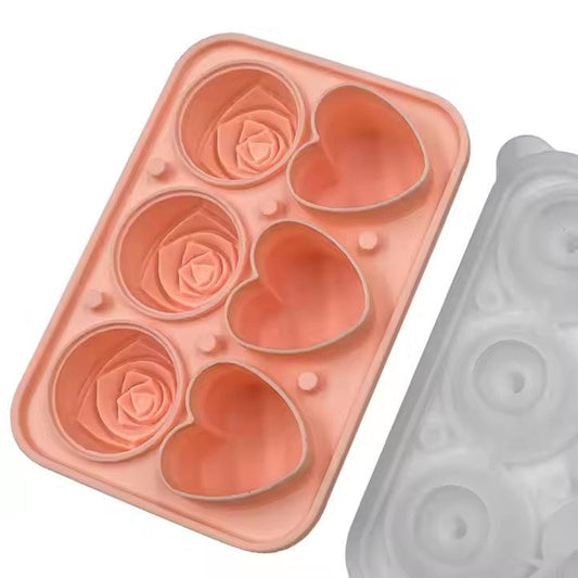 Rose & Heart Shape Silicone Ice Ball Mold, 6 - Grid - XUANMAN