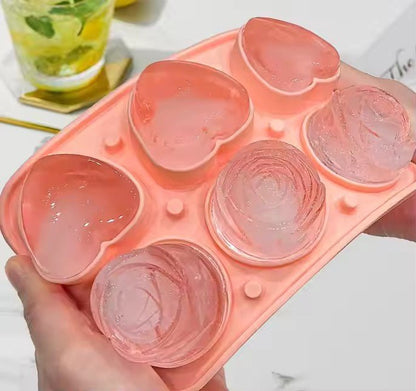 Rose & Heart Shape Silicone Ice Ball Mold, 6 - Grid - XUANMAN