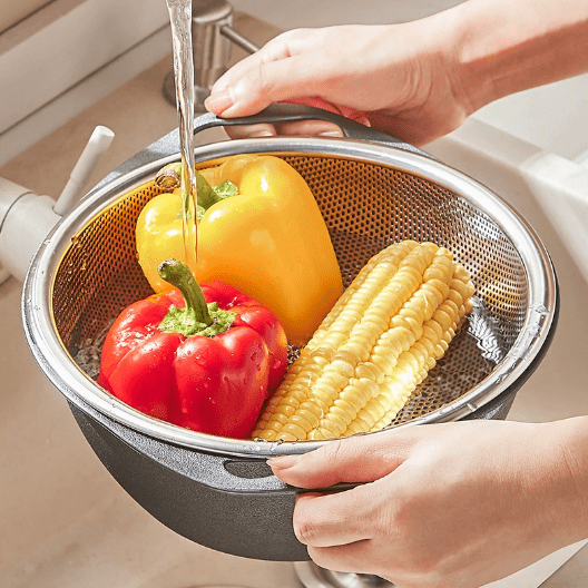 Stainless Steel Colander Bowl, Double Layer Strainer - XUANMAN