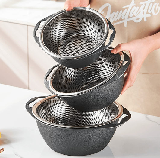 Stainless Steel Colander Bowl, Double Layer Strainer - XUANMAN