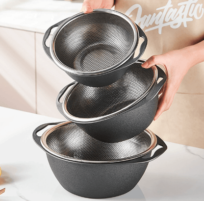 Stainless Steel Colander Bowl, Double Layer Strainer - XUANMAN